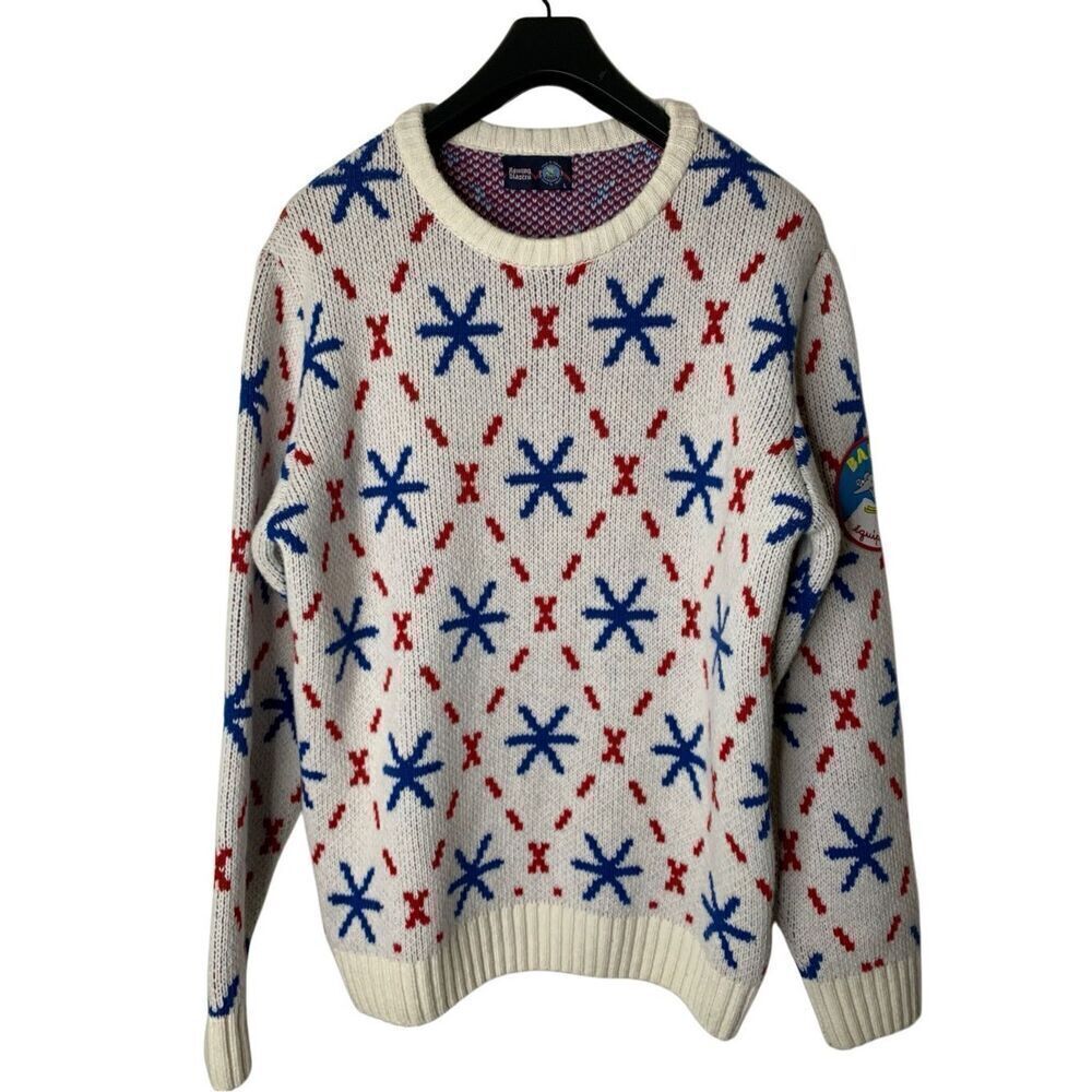 Rowing Blazers x Babar Ski Team Patch Snowflake Sweater 100% Wool men's size lar